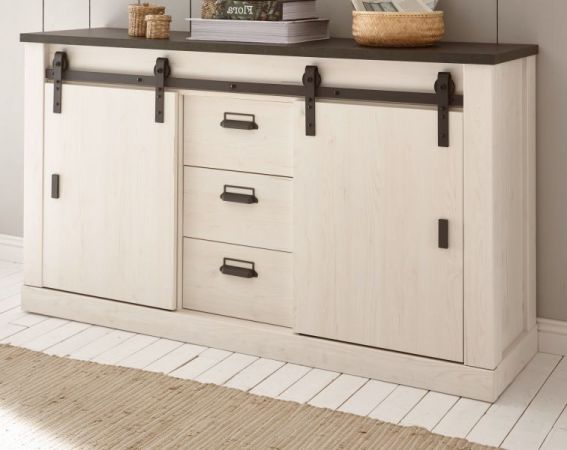Sideboard Stove in wei� Pinie und anthrazit Landhaus Kommode 162 x 91 cm