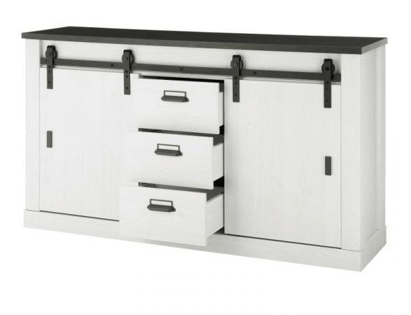 Sideboard Stove in wei� Pinie und anthrazit Landhaus Kommode 162 x 91 cm