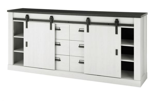 Sideboard Stove in wei� Pinie und anthrazit Landhaus Kommode 201 x 91 cm