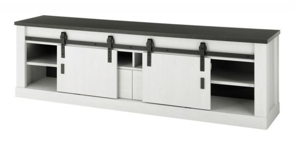 Wohnwand Stove in wei� Pinie und anthrazit Landhaus Wohnkombination 3-teilig 314 x 170 cm