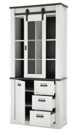 Wohnwand Stove in wei� Pinie und anthrazit Landhaus Wohnkombination 4-teilig 388 x 201 cm