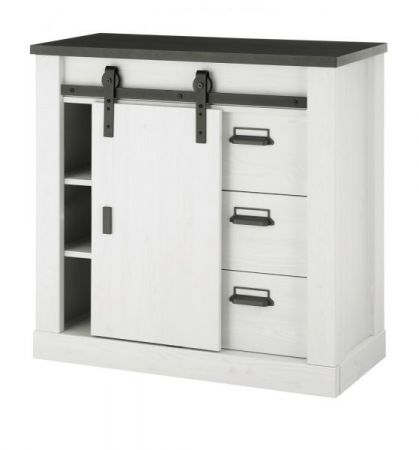 Wohnwand Stove in wei� Pinie und anthrazit Landhaus Wohnkombination 4-teilig 388 x 201 cm