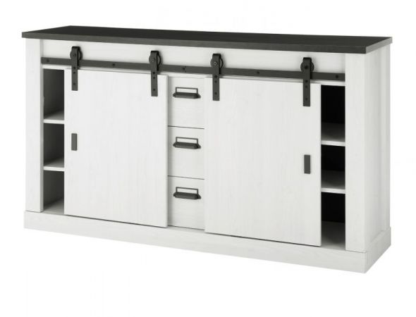 Wohn- und Esszimmer Set Stove in wei� Pinie und anthrazit Landhaus Wohnkombination 2-teilig mit Vitrine und Sideboard