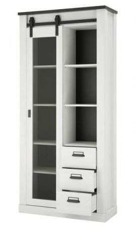 Wohn- und Esszimmer Set Stove in wei� Pinie und anthrazit Landhaus Wohnkombination 2-teilig mit Vitrine und Sideboard