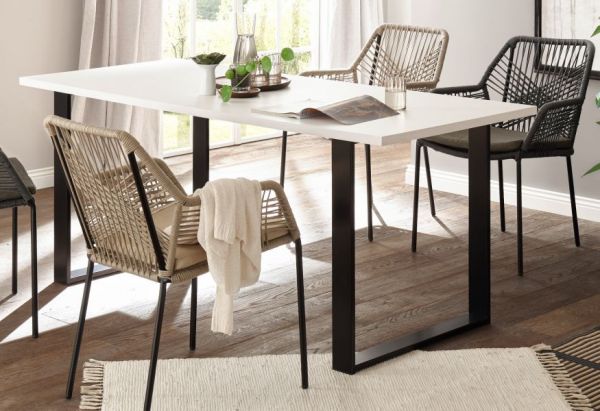 Esszimmer Set Stove in wei� Pinie und anthrazit Landhaus Speisezimmer 3-teilig mit Esstisch, Vitrine und Sideboard