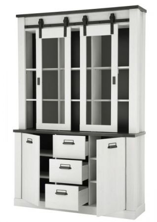 Esszimmer Set Stove in wei� Pinie und anthrazit Landhaus Speisezimmer 3-teilig mit Buffetschrank, Esstisch und Sideboard