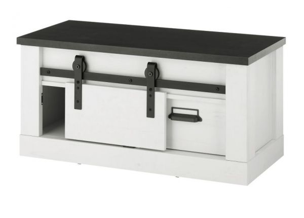 Garderobe Sitzbank Stove in wei� Pinie und anthrazit Landhaus Garderobenbank 93 x 46 cm