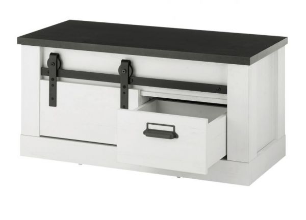 Garderobe Sitzbank Stove in wei� Pinie und anthrazit Landhaus Garderobenbank 93 x 46 cm