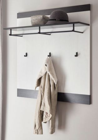 Garderobenpaneel Stove in wei� Pinie und anthrazit Landhaus Wandgarderobe 92 x 100 cm