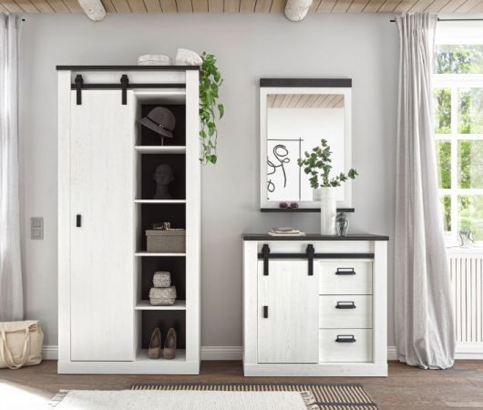 Flurschrank Stove in wei� Pinie und anthrazit Landhaus Schuhschrank 93 x 201 cm Mehrzweckschrank