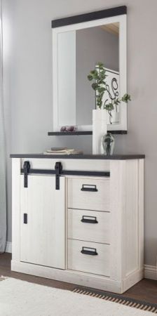 Garderobe Set 2-teilig Stove in wei� Pinie und anthrazit Landhaus Garderobenkombination mit Kommode und Spiegel