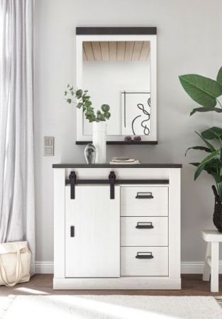 Garderobe Set 2-teilig Stove in wei� Pinie und anthrazit Landhaus Garderobenkombination mit Kommode und Spiegel
