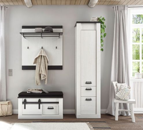 Garderobe Set 4-teilig Stove in wei� Pinie und anthrazit Landhaus Garderobenkombination 164 x 201 cm