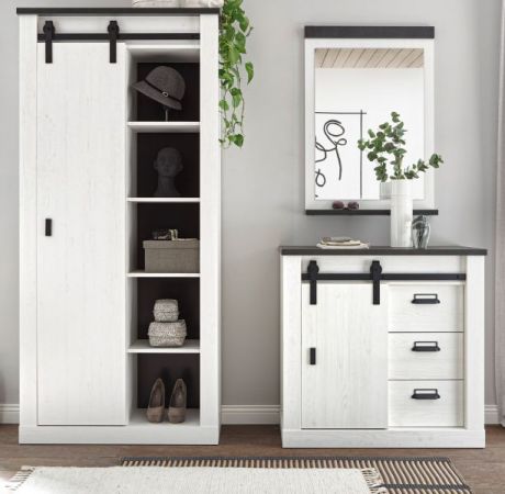 Garderobe Set 3-teilig Stove in wei� Pinie und anthrazit Landhaus Garderobenkombination 206 x 201 cm