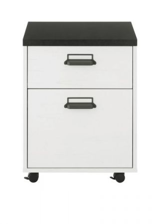 Rollcontainer Stove in wei� Pinie und anthrazit Landhaus Schreibtisch Container 47 x 60 cm