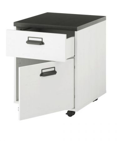 Rollcontainer Stove in wei� Pinie und anthrazit Landhaus Schreibtisch Container 47 x 60 cm