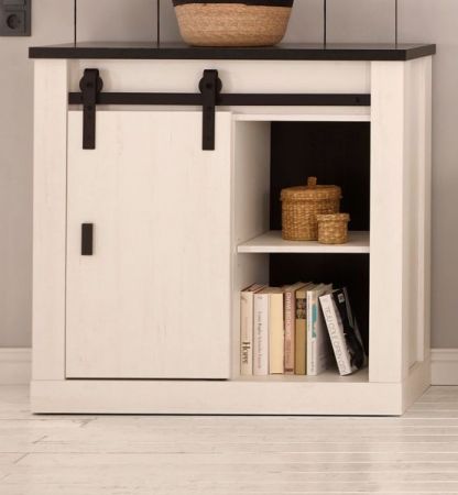 Aktenschrank Stove in wei� Pinie und anthrazit Landhaus B�ro Kommode 93 x 91 cm
