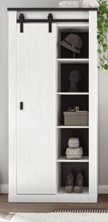 Aktenschrank Stove in wei� Pinie und anthrazit Landhaus B�ro Regalschrank 93 x 201 cm