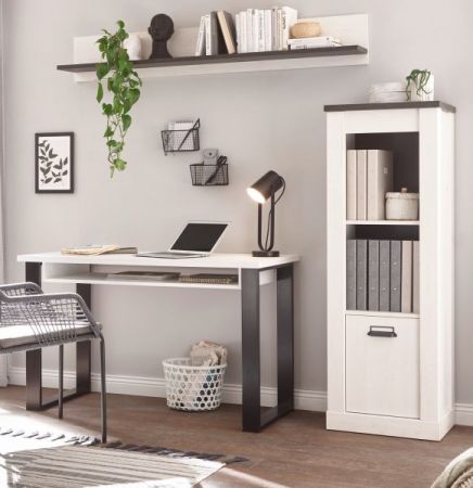 B�roregal Stove in wei� Pinie und anthrazit Landhaus B�ro Wandregal 160 cm