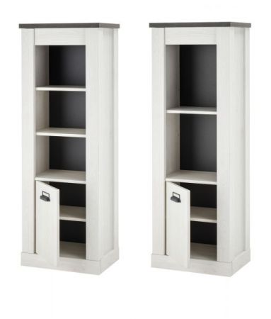 B�rom�bel komplett Set Stove in wei� Pinie und anthrazit Landhaus mit Aktenregal, Kommode und Wandregal