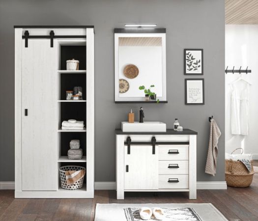 Waschbeckenunterschrank MIT Waschbecken Stove in wei� Pinie und anthrazit Landhaus Waschtisch 95 cm