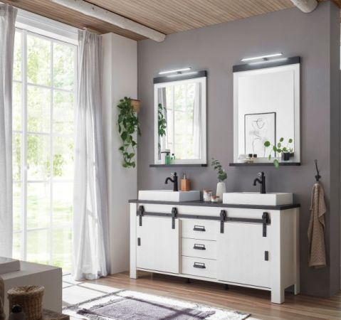 Badezimmer Spiegel Stove in wei� Pinie und anthrazit Landhaus Badspiegel mit Ablage 56 x 95 cm