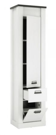 Badezimmer Hochschrank Stove in wei� Pinie und anthrazit Landhaus Badschrank 51 x 201 cm