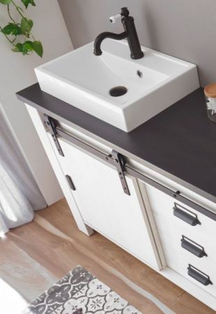 Badm�bel Set 4-teilig Stove in wei� Pinie und anthrazit Badkombination MIT Waschbecken und LED Spiegellampe