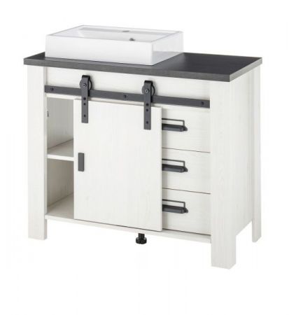 Badm�bel Set 5-teilig Stove in wei� Pinie und anthrazit Landhaus Badkombination MIT Waschbecken und LED Spiegellampe