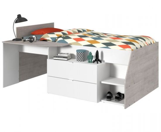 Parisot Hochbett Milky1 in wei� und grau Loft Kinder- und Jugendzimmer Bett mit Stauraum