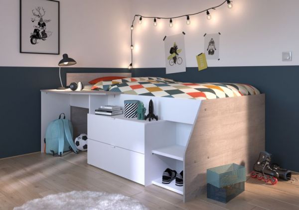 Parisot Hochbett Milky1 in wei� und grau Loft Kinder- und Jugendzimmer Bett mit Stauraum