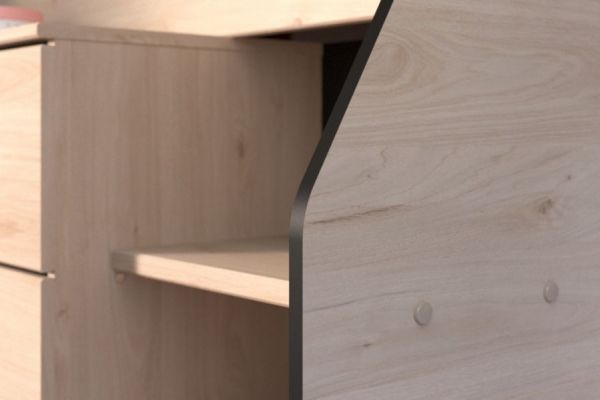 Parisot Hochbett Milky2 in Eiche Jackson und schwarz Kinder- und Jugendzimmer Bett mit Stauraum