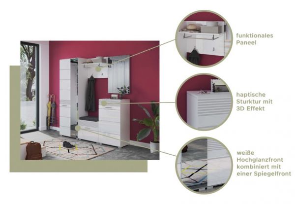 Garderobe Sitzbank Leon in wei� Hochglanz Garderobenbank Schuhschrank 60 x 47 cm