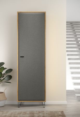 Garderobenschrank Blanshe in Filz grau und Eiche Navarra Garderobe oder gro�er Schuhschrank 60 x 200 cm