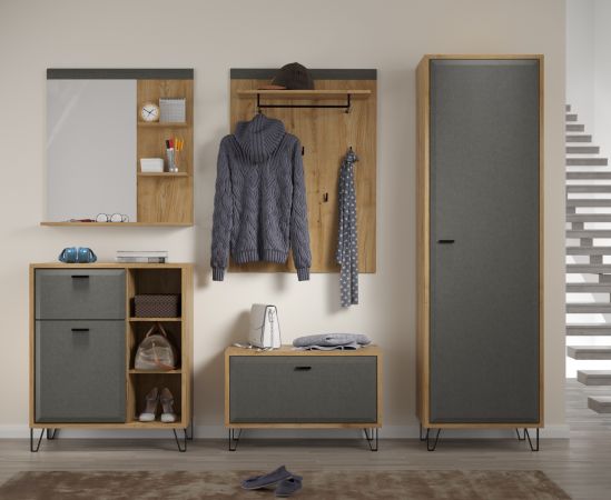 Garderobenschrank Blanshe in Filz grau und Eiche Navarra Garderobe oder gro�er Schuhschrank 60 x 200 cm