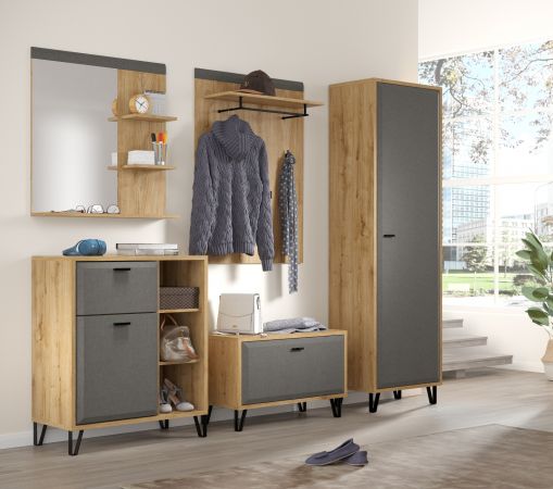 Garderobenschrank Blanshe in Filz grau und Eiche Navarra Garderobe oder gro�er Schuhschrank 60 x 200 cm
