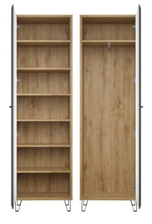 Garderobenschrank Blanshe in Filz grau und Eiche Navarra Garderobe oder gro�er Schuhschrank 60 x 200 cm