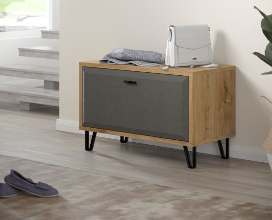 Garderobe Sitzbank Blanshe in Filz grau und Eiche Navarra Garderobenbank 79 x 51 cm
