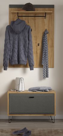Garderobe Sitzbank Blanshe in Filz grau und Eiche Navarra Garderobenbank 79 x 51 cm