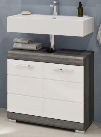 Waschbeckenunterschrank Shawn in wei� Hochglanz und Rauchsilber grau Badezimmer Unterschrank 60 cm