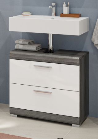 Waschbeckenunterschrank Shawn in wei� Hochglanz und Rauchsilber grau mit Schubladen 60 x 56 cm