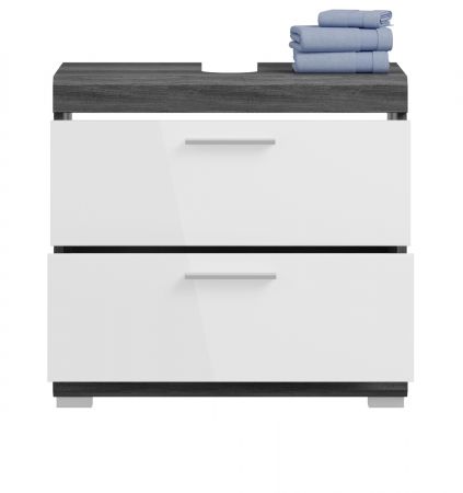 Waschbeckenunterschrank Shawn in wei� Hochglanz und Rauchsilber grau mit Schubladen 60 x 56 cm