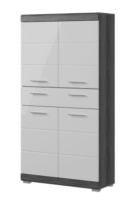 Badezimmer Midischrank Shawn in wei� Hochglanz und Rauchsilber grau Badschrank 74 x 141 cm
