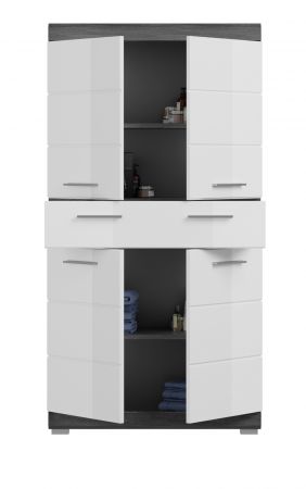 Badezimmer Midischrank Shawn in wei� Hochglanz und Rauchsilber grau Badschrank 74 x 141 cm