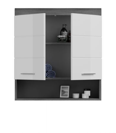 Badezimmer H�ngeschrank Shawn in wei� Hochglanz und Rauchsilber grau Badschrank 74 x 79 cm