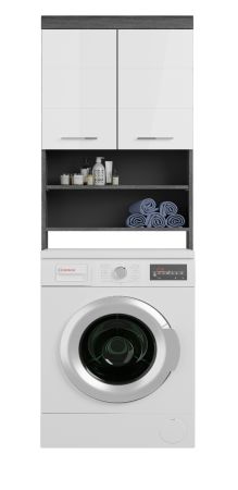 Waschmaschinenschrank Shawn in wei� Hochglanz und Rauchsilber grau Waschmaschinen �berbau 63 x 191 cm