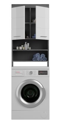 Waschmaschinenschrank Shawn in wei� Hochglanz und Rauchsilber grau Waschmaschinen �berbau 63 x 191 cm
