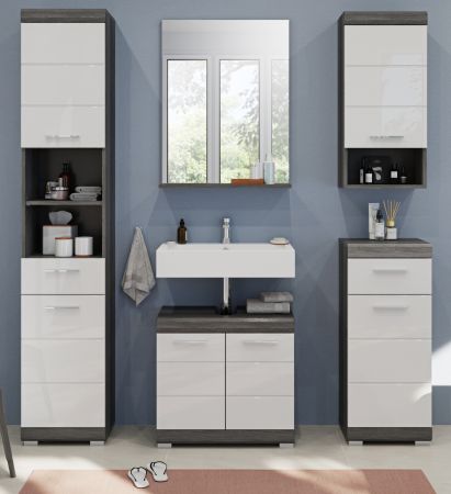 Badm�bel Set 5-teilig Shawn in wei� Hochglanz und Rauchsilber grau Badkombination 164 x 191 cm