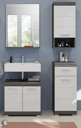 Badm�bel Set 4-teilig Shawn in wei� Hochglanz und Rauchsilber grau Badkombination 112 x 191 cm