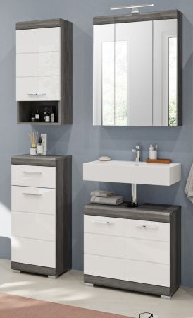 Badm�bel Set 4-teilig Shawn in wei� Hochglanz und Rauchsilber grau Badkombination 112 x 191 cm